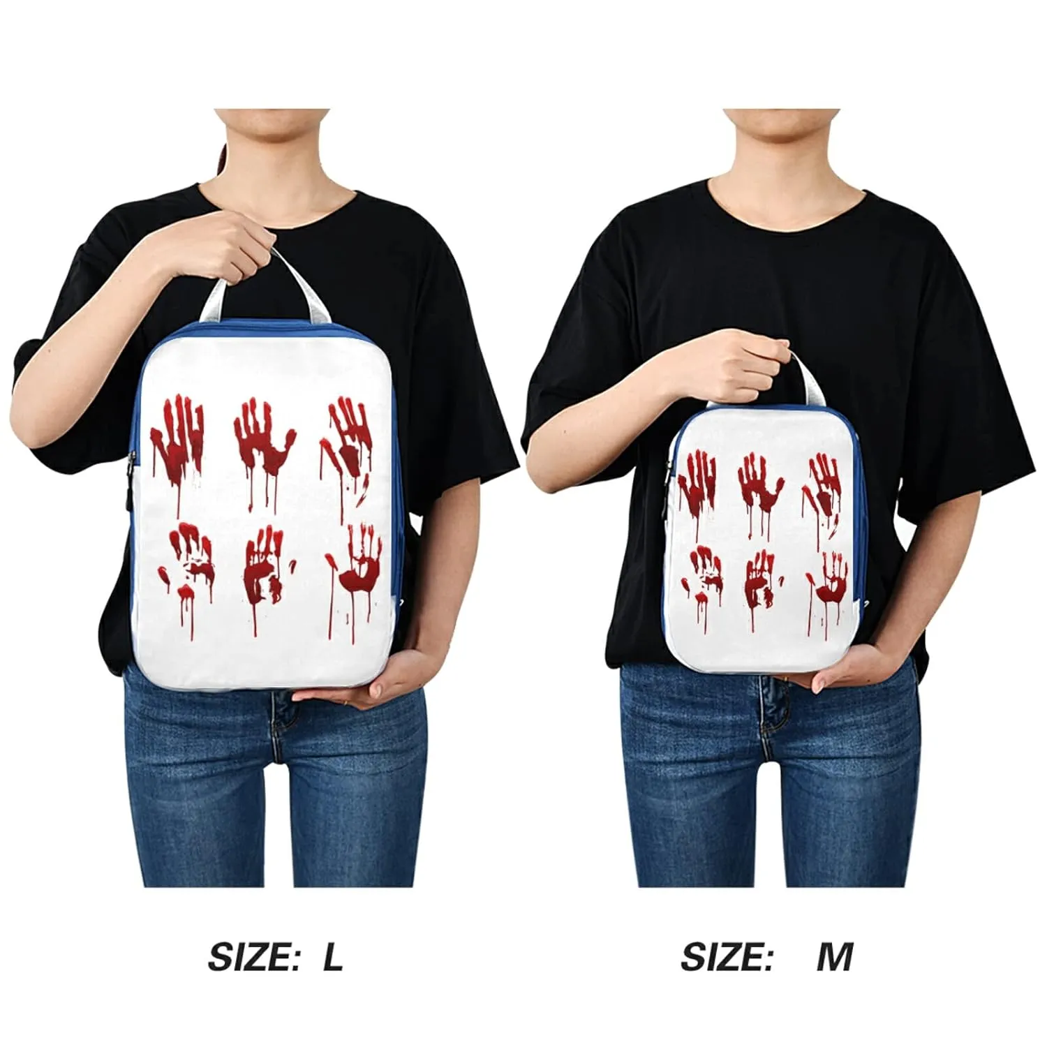 Halloween Bloody Hand Prints Set Horror and Dirty Bleeding Red Palm 3 Piece set Cubes Expandable Adjustable Luggage Packing Bags, Ultralight Organizer Accessories Travel Suitcase Compressible Bags