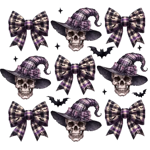 Halloween Coquette Skull With Tie Bow Black DTF (direct-to-film) Transfer
