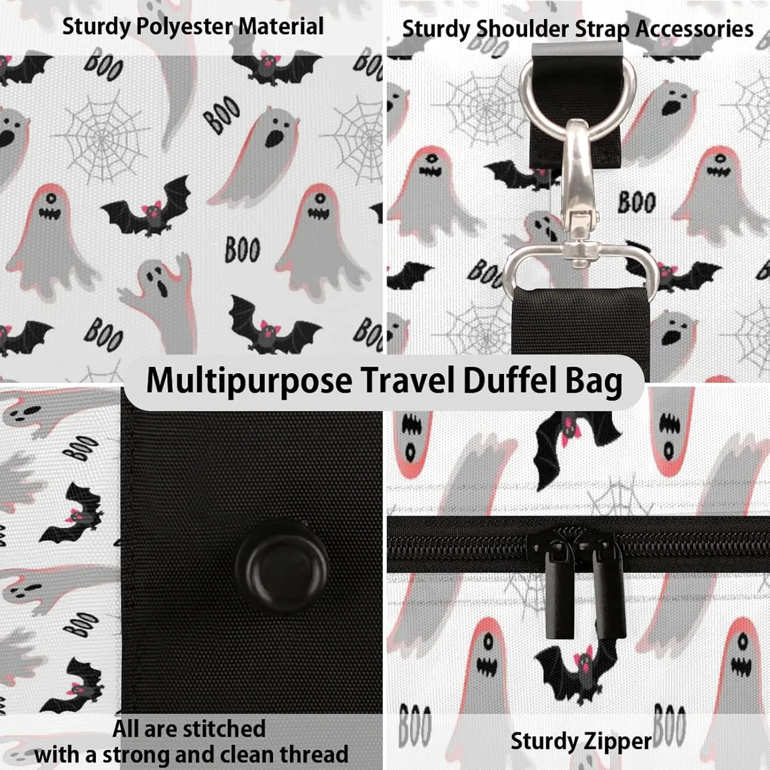 Halloween Ghost Bat Travel Duffle Bag, Weekender Bags for Women Men, Carry on Overnight Bag Waterproof Gym Bags, Hospital Bag for Labor and Delivery