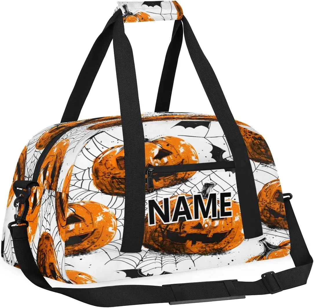 Halloween Mini Gym Bag 18 inch for Women Men Waterproof Custom Pumpkin Bat Spiders Web Travel Duffel Bag Carry On Overnight Tote Nurse Bag for Work Fitness Hiking