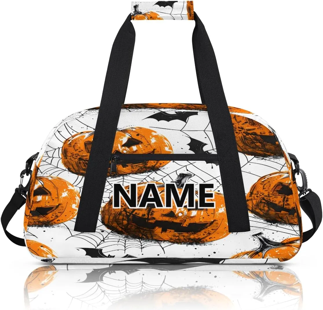 Halloween Mini Gym Bag 18 inch for Women Men Waterproof Custom Pumpkin Bat Spiders Web Travel Duffel Bag Carry On Overnight Tote Nurse Bag for Work Fitness Hiking