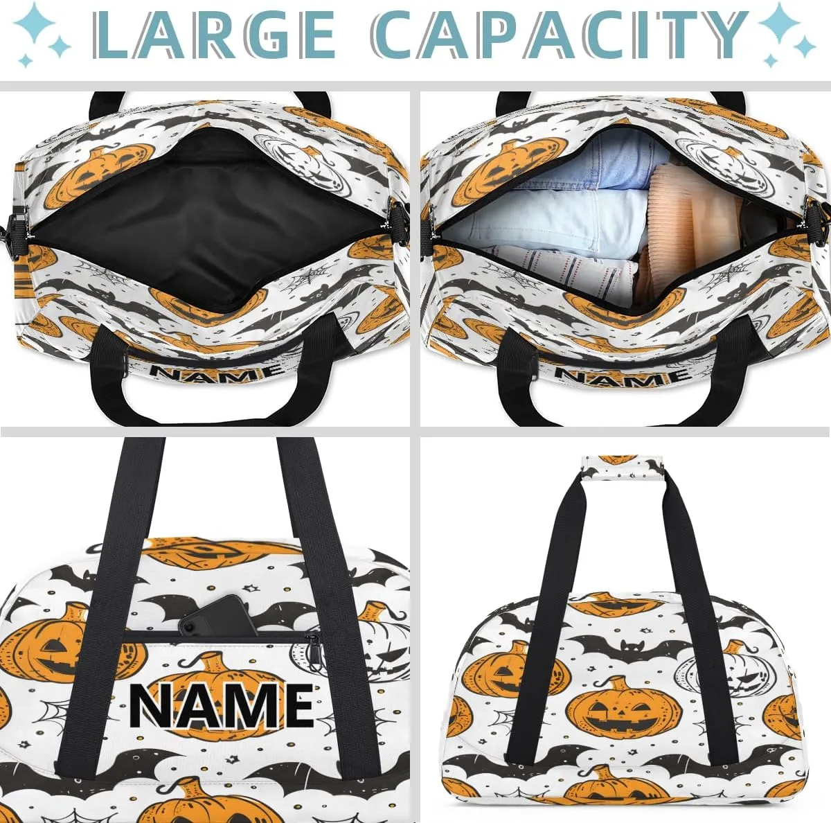 Halloween Mini Gym Bag 18 inch for Women Men Waterproof Custom Spiders Web Bat Pumpkin Travel Duffel Bag Carry On Overnight Tote Nurse Bag for Work Fitness Hiking