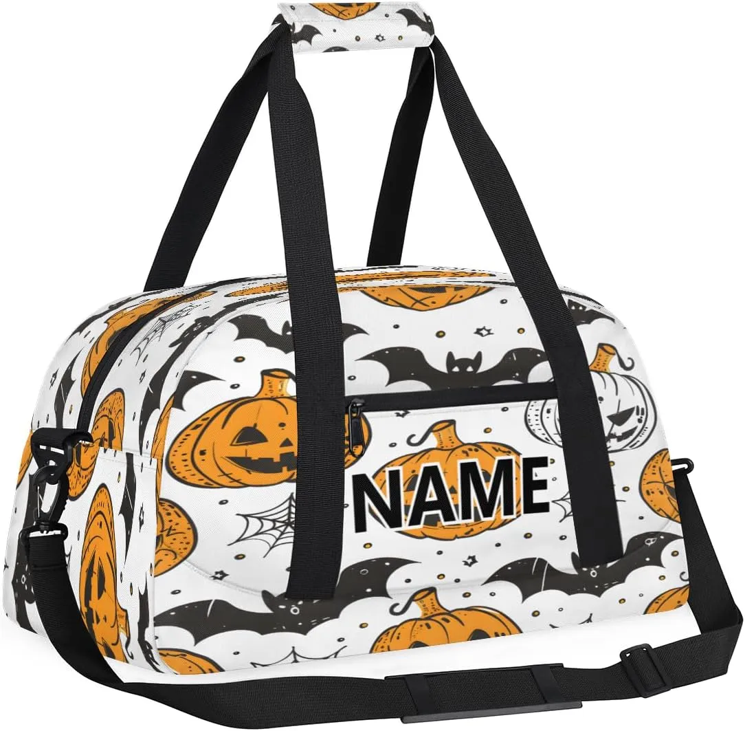 Halloween Mini Gym Bag 18 inch for Women Men Waterproof Custom Spiders Web Bat Pumpkin Travel Duffel Bag Carry On Overnight Tote Nurse Bag for Work Fitness Hiking