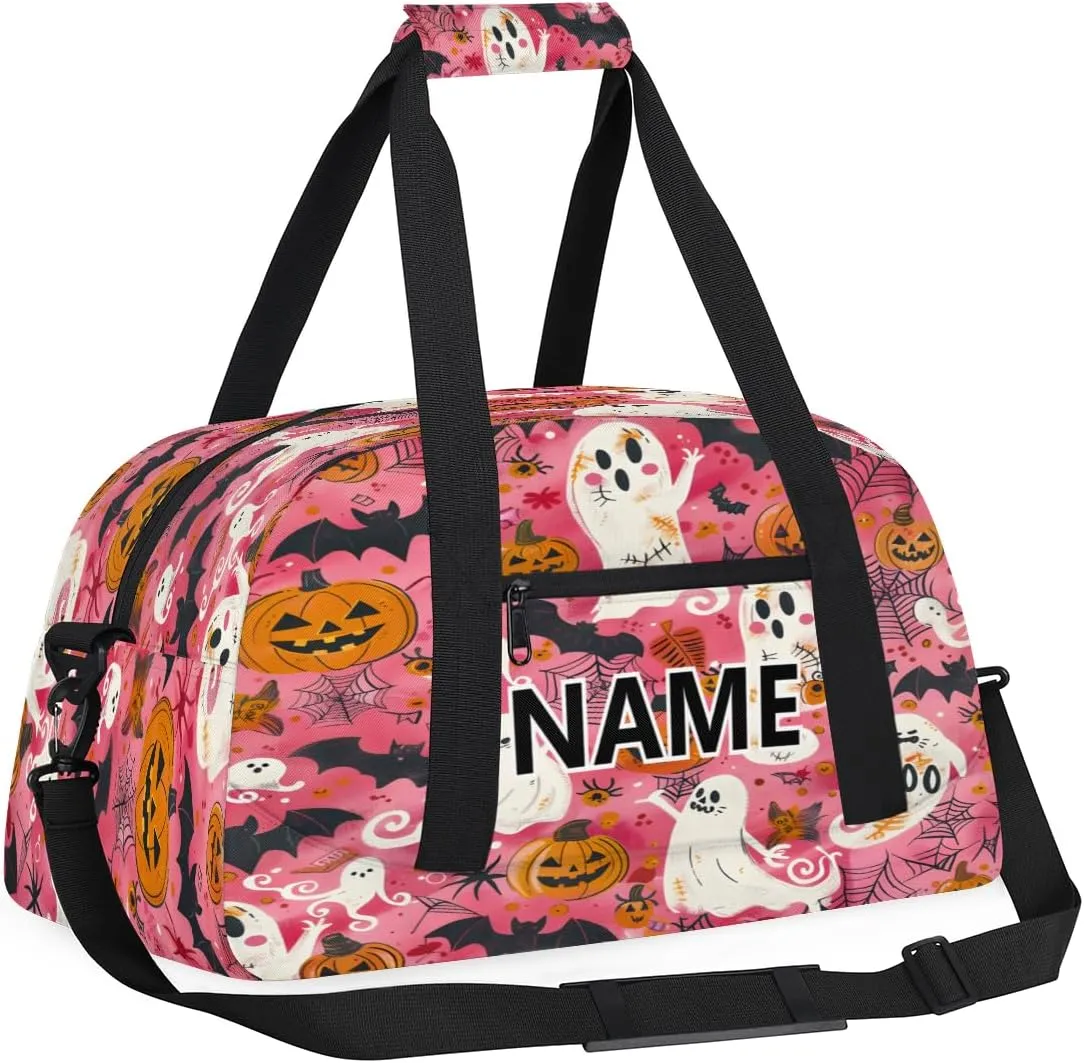 Halloween Mini Gym Bag 18 inch for Women Men Waterproof Custom Spiderweb Ghost Bat Travel Duffel Bag Carry On Overnight Tote Nurse Bag for Work Fitness Hiking