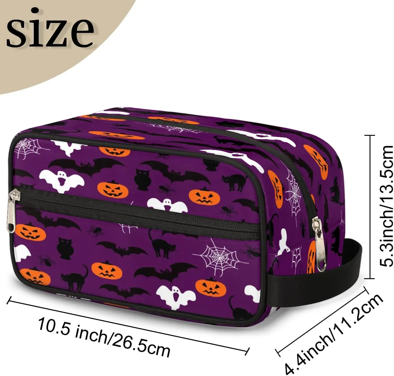 Halloween Pumpkin Bat Theme Travel Toiletry Bag for Women Men Small Cosmetic Makeup Organizer Water Resistant Shaving Bag Portable Make Up Bag Storage Bags with Handle