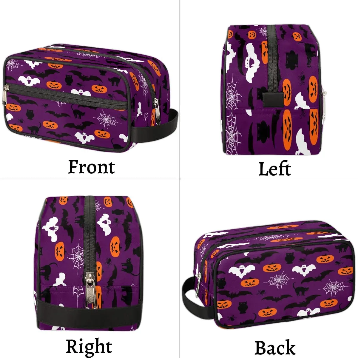 Halloween Pumpkin Bat Theme Travel Toiletry Bag for Women Men Small Cosmetic Makeup Organizer Water Resistant Shaving Bag Portable Make Up Bag Storage Bags with Handle