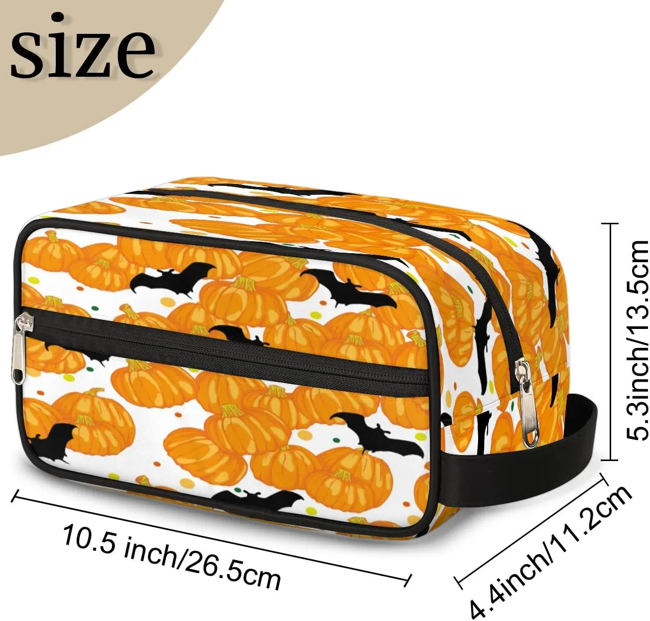 Halloween Pumpkin Bat Travel Toiletry Bag for Women Men Small Cosmetic Makeup Organizer Water Resistant Shaving Bag Portable Make Up Bag Storage Bags with Handle
