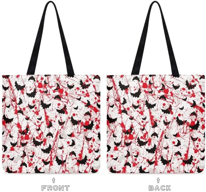 Halloween Pumpkin Reusable Canvas Tote Bag Bloodstained Bat College Cloth Book Bags Maple Leaf Grocery Shopping Bag
