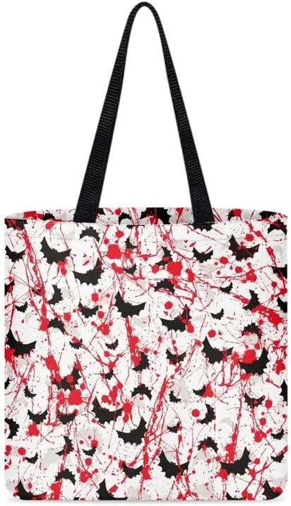 Halloween Pumpkin Reusable Canvas Tote Bag Bloodstained Bat College Cloth Book Bags Maple Leaf Grocery Shopping Bag