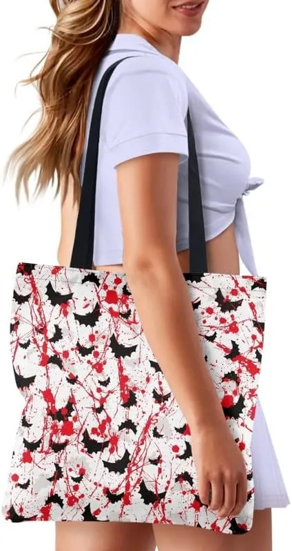 Halloween Pumpkin Reusable Canvas Tote Bag Bloodstained Bat College Cloth Book Bags Maple Leaf Grocery Shopping Bag