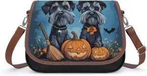 Halloween Schnauzer Cute Pumpkin Bat Spider Crossbody Bags for Women Leather Tote Bag Handbag Purse for Work Travel