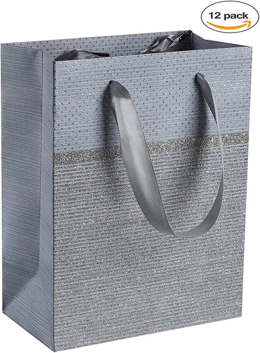 Hammont Wedding Gift Bags for Hotel Guests – Sparkly Glitter Bridesmaid Bag – Party Favor Bag - Baby Shower, Thank You & Birthday Bags for Women - Bolsitas Para Dulces - Bulk 12 Pack – 9”X7”X4” (Grey)