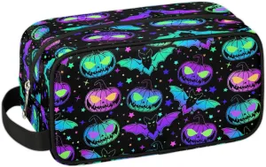 Hanging Toiletry Bag for Women Halloween Theme Bat Pumpkin Travel Makeup Bag Organizer Toiletries Bag for Travel Size Essentials Accessories Cosmetics