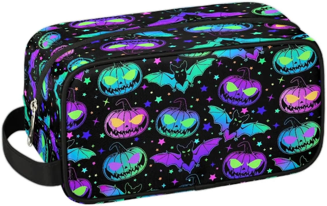 Hanging Toiletry Bag for Women Halloween Theme Bat Pumpkin Travel Makeup Bag Organizer Toiletries Bag for Travel Size Essentials Accessories Cosmetics