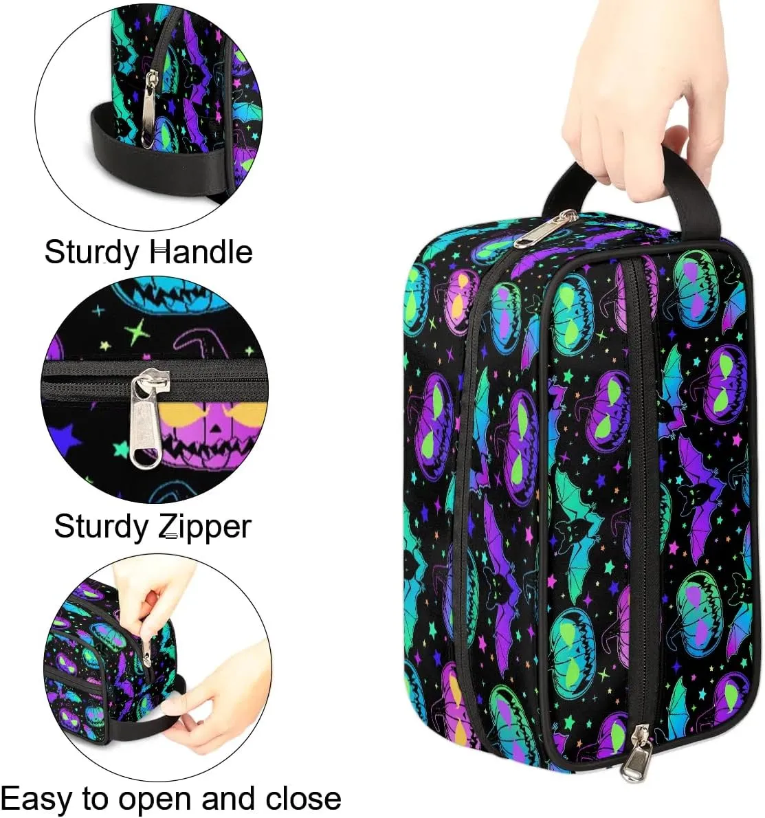 Hanging Toiletry Bag for Women Halloween Theme Bat Pumpkin Travel Makeup Bag Organizer Toiletries Bag for Travel Size Essentials Accessories Cosmetics