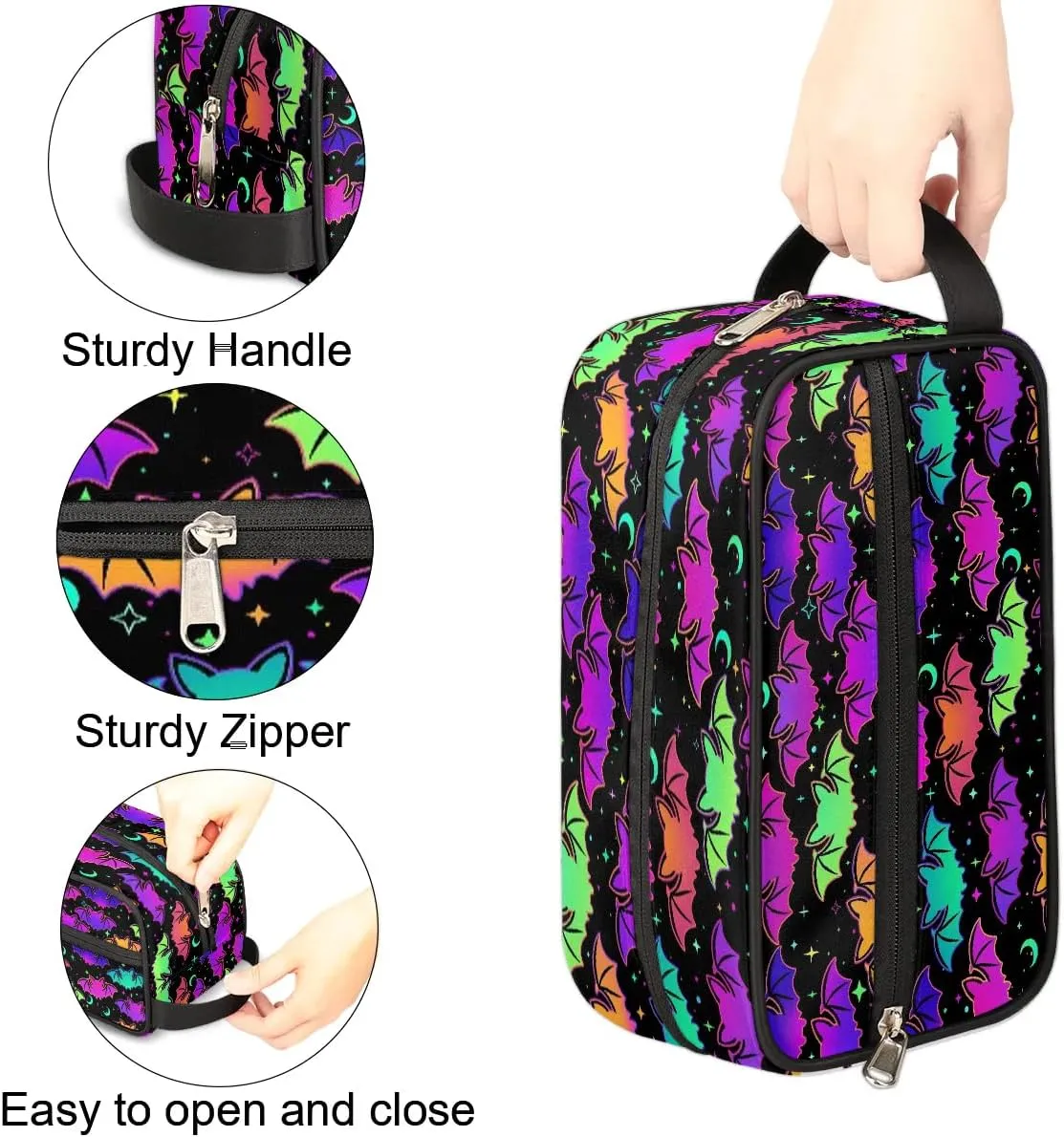 Hanging Toiletry Bag for Women Halloween Theme Gothic Bat Travel Makeup Bag Organizer Toiletries Bag for Travel Size Essentials Accessories Cosmetics