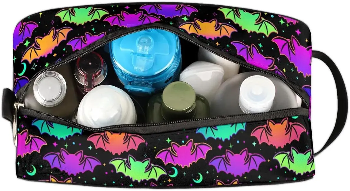 Hanging Toiletry Bag for Women Halloween Theme Gothic Bat Travel Makeup Bag Organizer Toiletries Bag for Travel Size Essentials Accessories Cosmetics