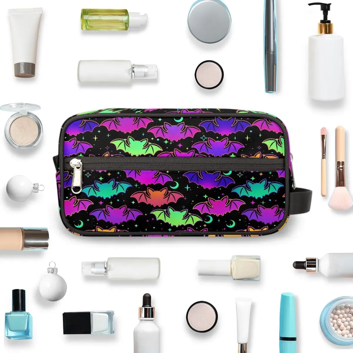 Hanging Toiletry Bag for Women Halloween Theme Gothic Bat Travel Makeup Bag Organizer Toiletries Bag for Travel Size Essentials Accessories Cosmetics