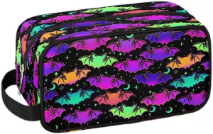 Hanging Toiletry Bag for Women Halloween Theme Gothic Bat Travel Makeup Bag Organizer Toiletries Bag for Travel Size Essentials Accessories Cosmetics