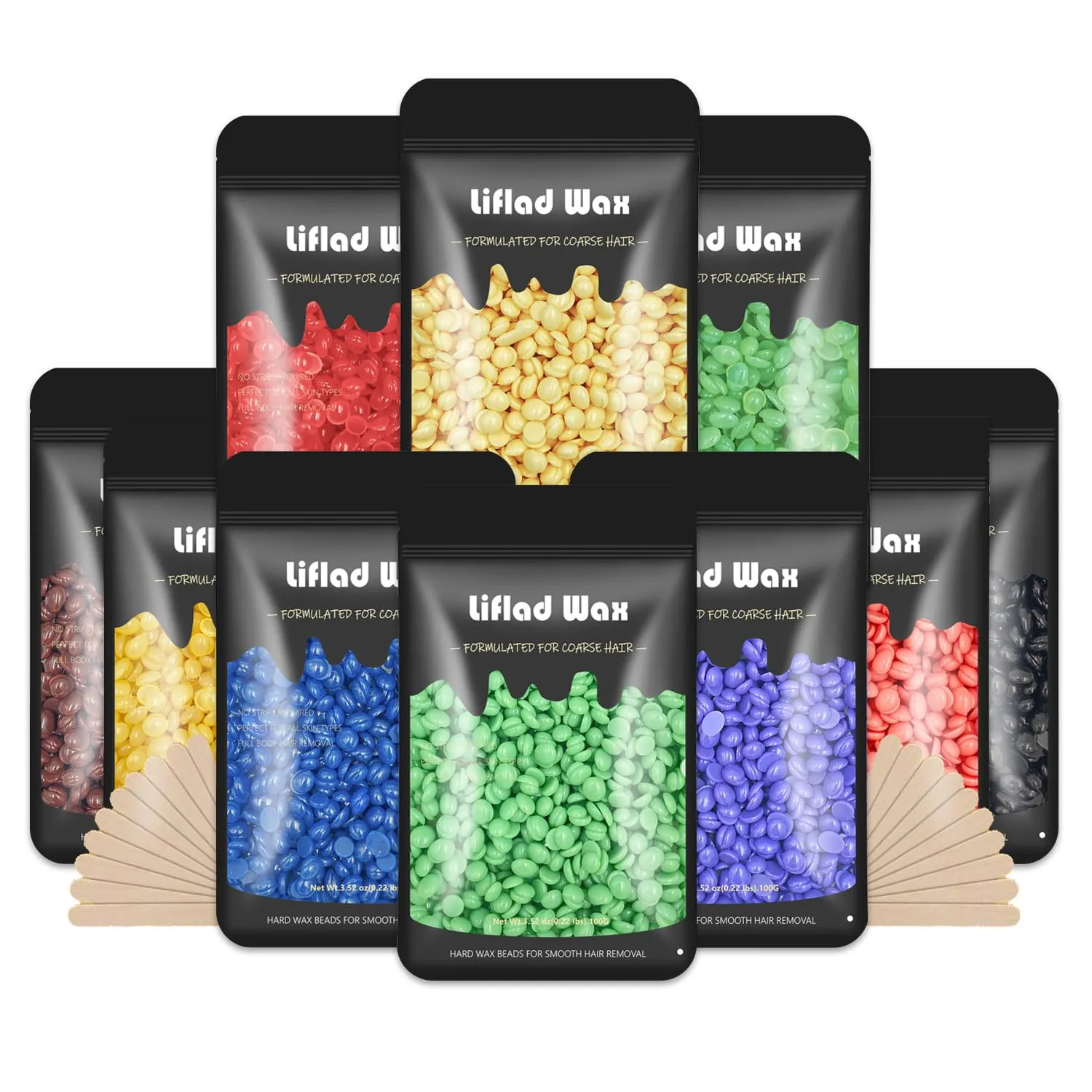 Hard Wax Beads for Coarse Hair Removal - 2.2 lb, 10 Pack Depilatory Wax Beans with Spatulas for Face, Eyebrow, Back, Chest, Bikini Areas, Legs - Refills for Any Wax Warmer