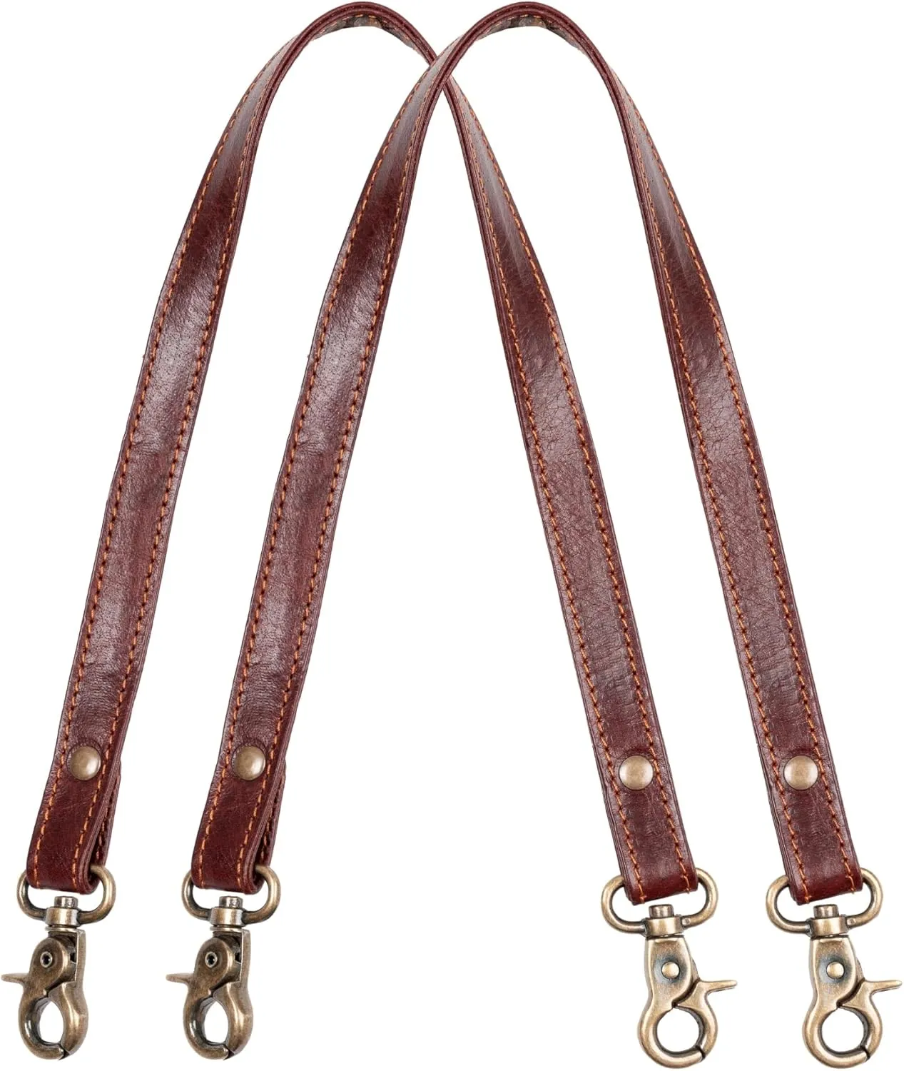 HB Full Grain Leather Purse Strap 2Pcs ~ 24" Premium Short Purse Replacement Handles for Handbag Underarm Bags with Brass Buckles (Cherry Brown)