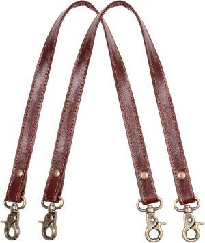 HB Full Grain Leather Purse Strap 2Pcs ~ 24" Premium Short Purse Replacement Handles for Handbag Underarm Bags with Brass Buckles (Cherry Brown)