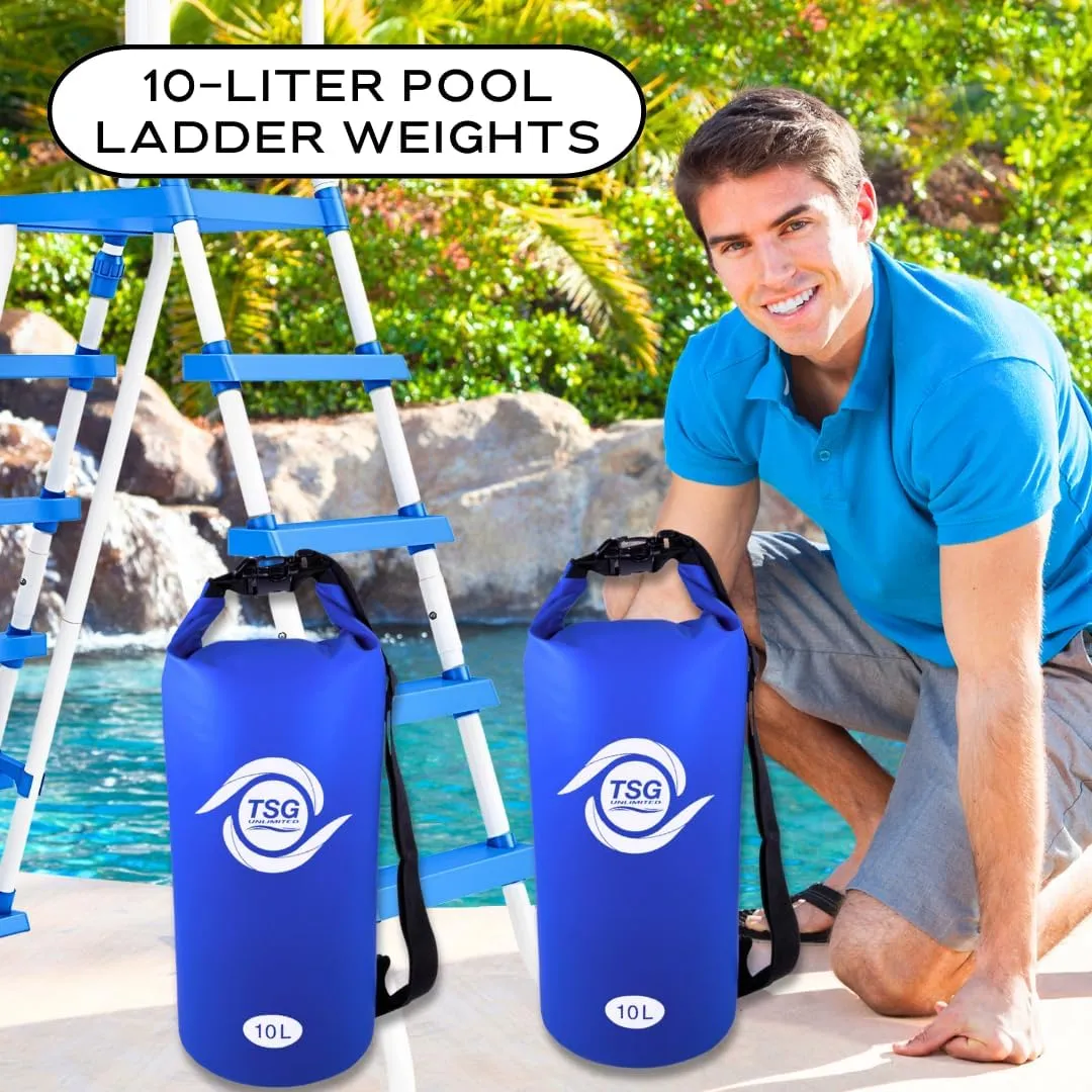 Heavy Duty Swimming Pool Ladder Weights, Weighted Sandbag Anchor for Inground Stairs, Above Ground Pool Steps Weight, Stabilizer Sandbags, Waterproof Sand Bags Beach Canopy Tent Anchors, 10L Dry Bag