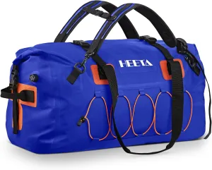 HEETA Waterproof Duffel Bag Motorcycle Dry Bag Backpack, Extra Large Rolltop Travel Duffle Bags with Straps & Handles for Kayaking Rafting Boating Canoeing Camping Gym Beach (Blue, 60L)
