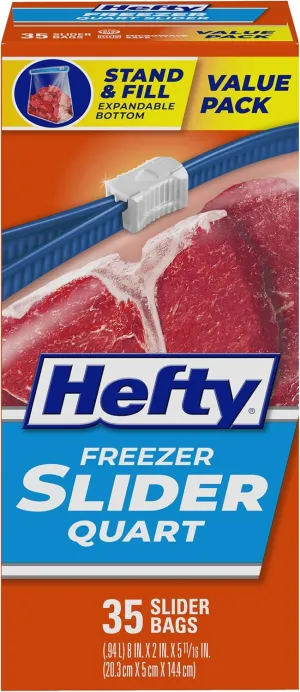Hefty Slider Freezer Storage Bags, Quart Size, 35 Count (Pack of 9), 315 Total
