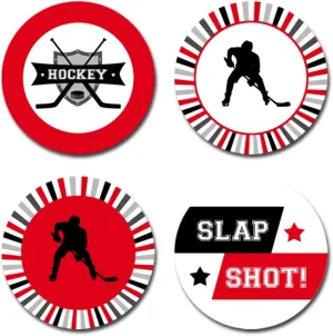 Hockey Themed Birthday Party Kiss Sticker Labels for Boys, 300 Party Circle Sticker Sized 0.75” for Chocolate Drop Kisses by AmandaCreation, Great for Party Favors, Envelope Seals & Goodie Bags
