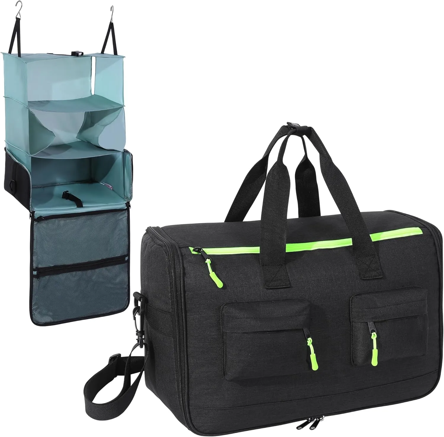 HOMBYS Convertible Garment Duffle Bags for Travel with Portable Hanging Travel Shelves Design, 2-in-1 Duffle Bag Also A Expandable Packing Cube, Carry on Closet with Hanger for Clothes (17"x12"x7.5")