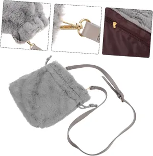 Homoyoyo Adorable Light Grey Plush Draw Bag for Women Elegant One Shoulder Design Straps for Comfort for Beach
