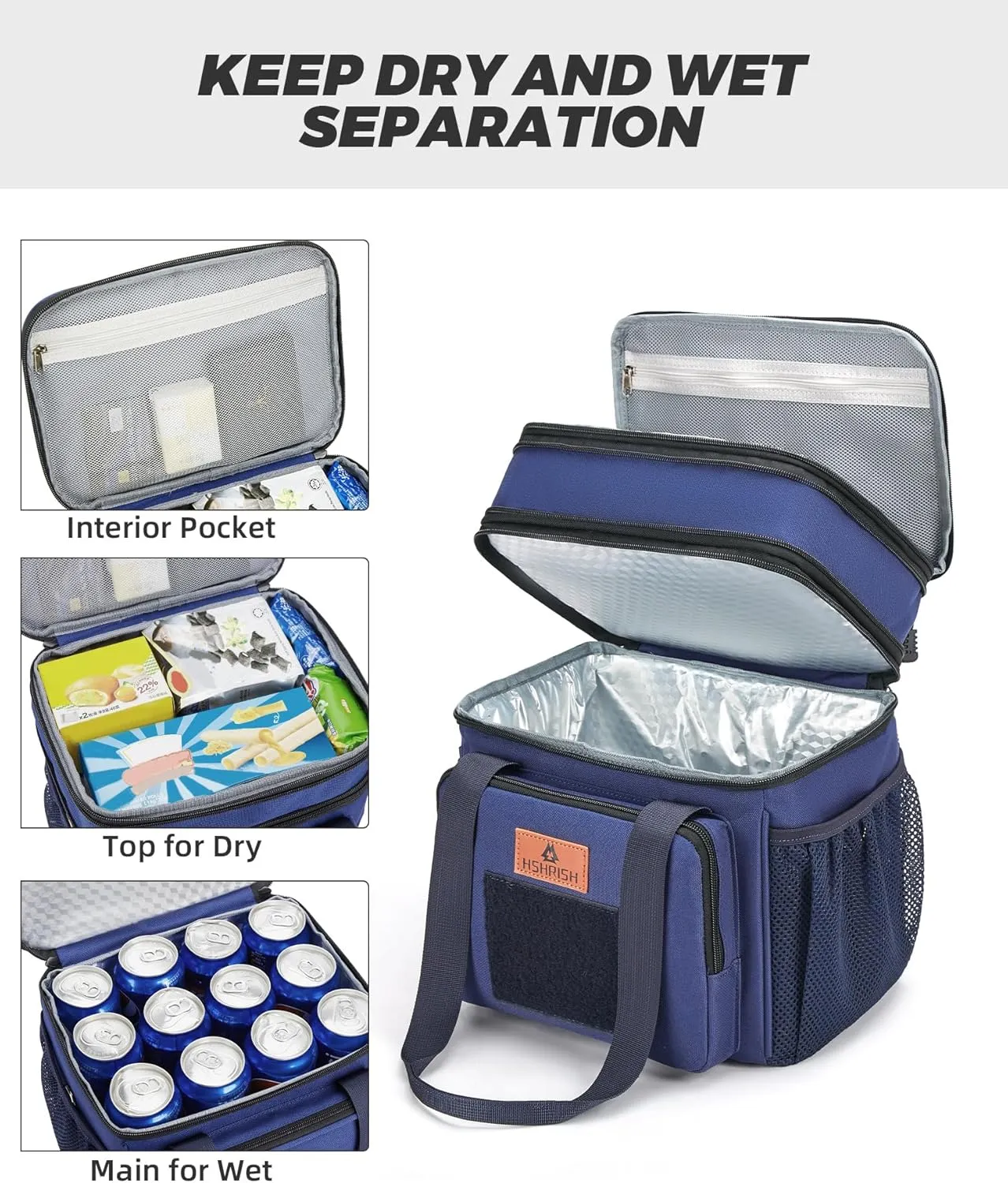 HSHRISH Expandable Large Tactical Lunch Box for Adults, Durable Insulated Lunch Bags with Shoulder Strap, Cooler Bag for Men Women Work Outdoor Picnic Trips,Blue