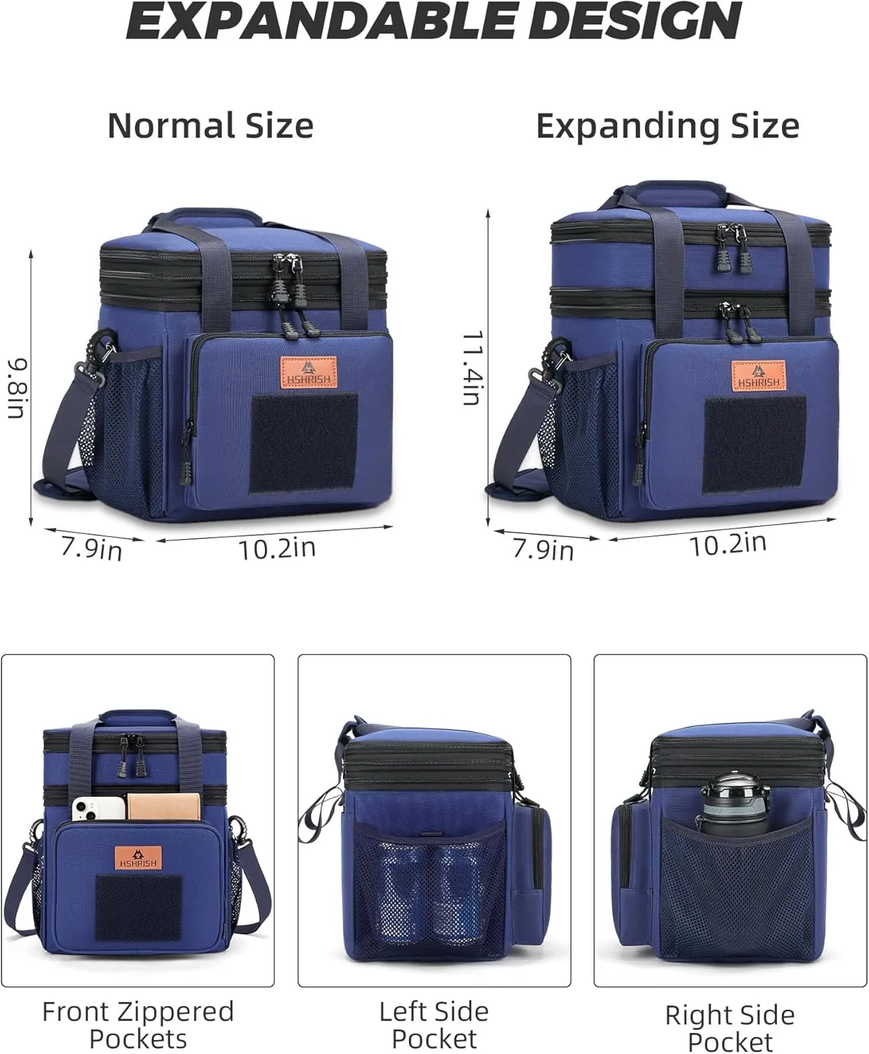HSHRISH Expandable Large Tactical Lunch Box for Adults, Durable Insulated Lunch Bags with Shoulder Strap, Cooler Bag for Men Women Work Outdoor Picnic Trips,Blue