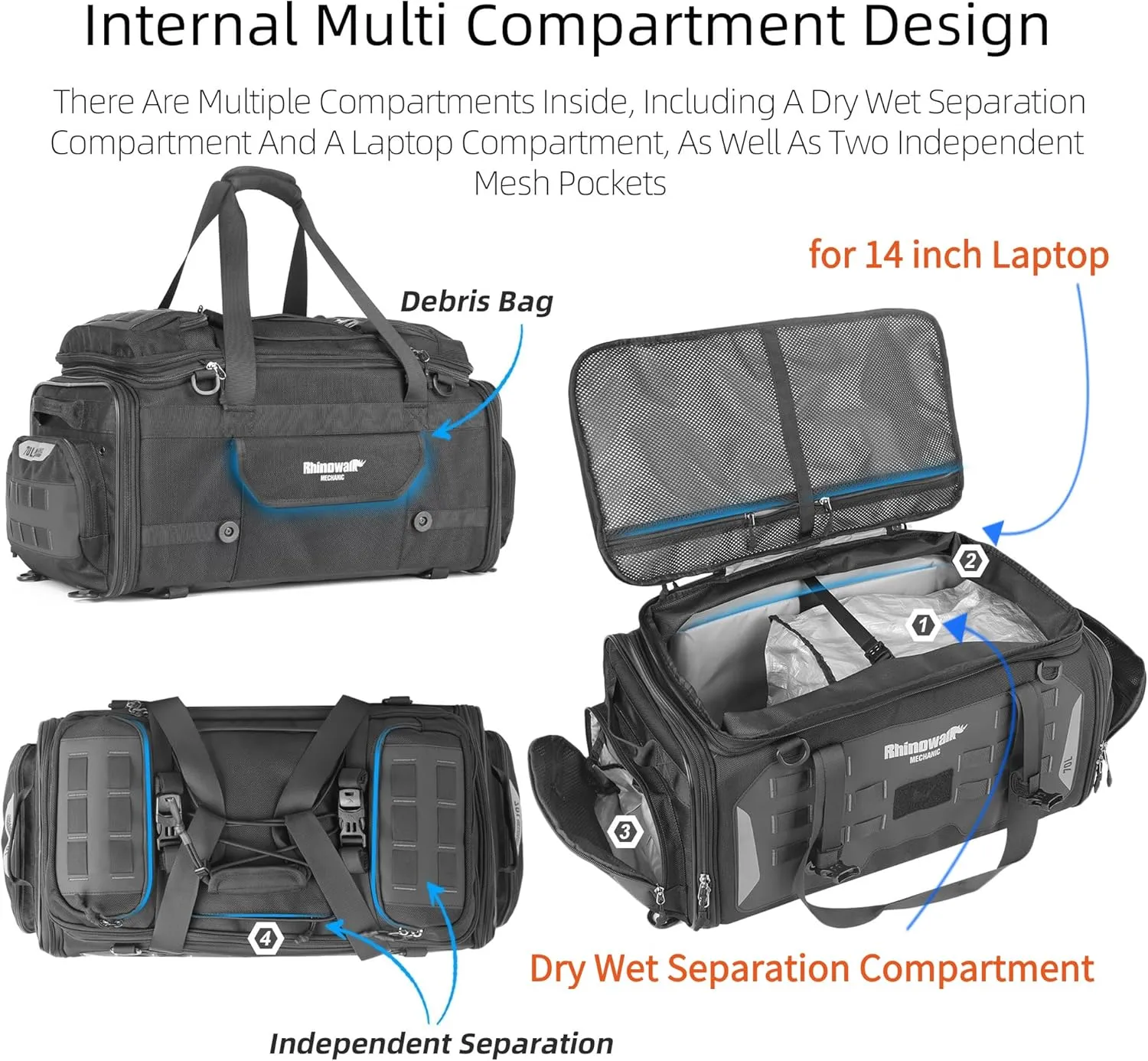 HUNTVP Motorcycle Tail Bag 50-70L Waterproof Expandable Motorcycle Bags for Back Seat Rear Rack Bag Motorbike Trunk Travel Luggage Bags Backpack with MOLLE System, Black