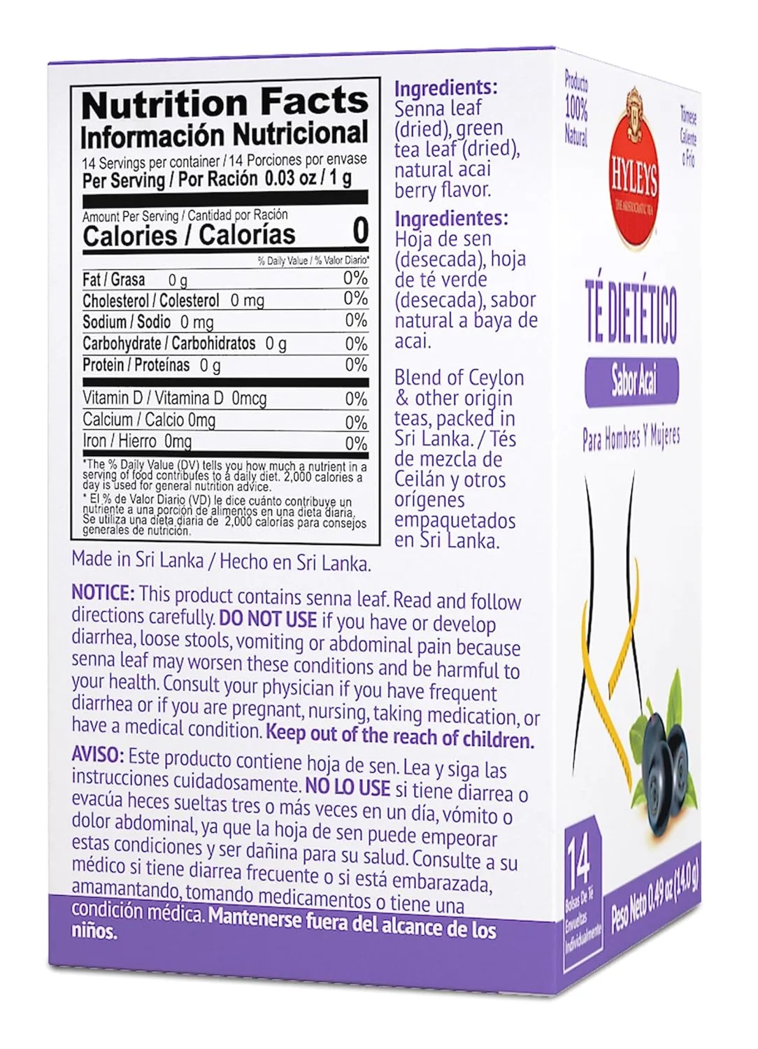 Hyleys Dieter's Tea with Acai Berry Flavor - 14 Tea Bags - Slimming Weight Loss Detox Cleanse Tea (24 Pack - 336 Tea Bags Total)