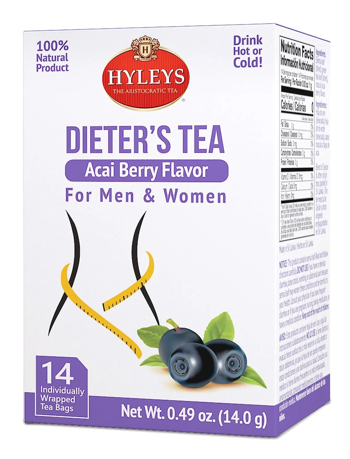 Hyleys Dieter's Tea with Acai Berry Flavor - 14 Tea Bags - Slimming Weight Loss Detox Cleanse Tea (24 Pack - 336 Tea Bags Total)