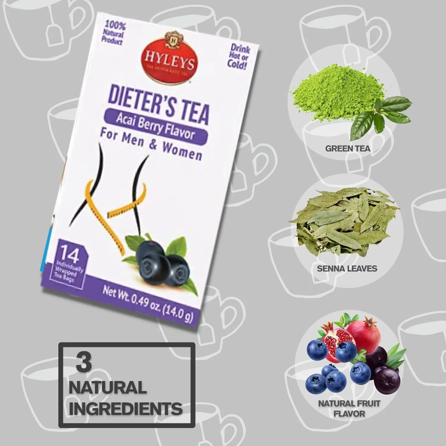 Hyleys Dieter's Tea with Acai Berry Flavor - 14 Tea Bags - Slimming Weight Loss Detox Cleanse Tea (24 Pack - 336 Tea Bags Total)