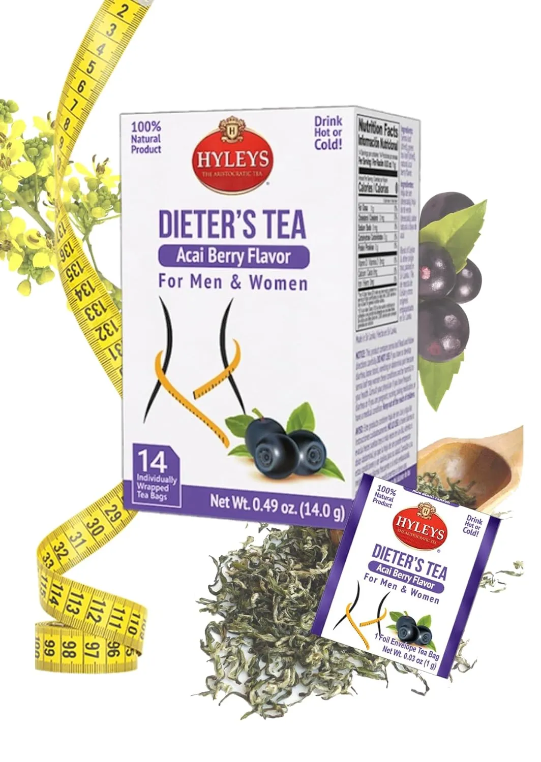 Hyleys Dieter's Tea with Acai Berry Flavor - 14 Tea Bags - Slimming Weight Loss Detox Cleanse Tea (24 Pack - 336 Tea Bags Total)
