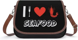 I Love Seafood Funny Women's Crossbody Bags Novelty Leather Purse Handbag Shoulder Bag