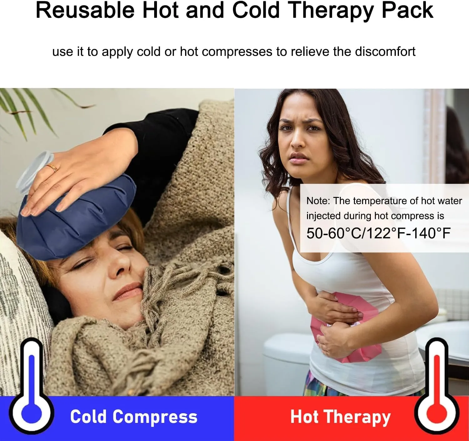 Ice Pack for Injuries Reusable, Classic No-Leak Ice Bags, Ice Bags Hot Water Bag for Hot & Cold Therapy and Pain Relief, Relieve Migraines, Sports Injuries Swelling Pain (Pink 6"/9"/11" Wrap)