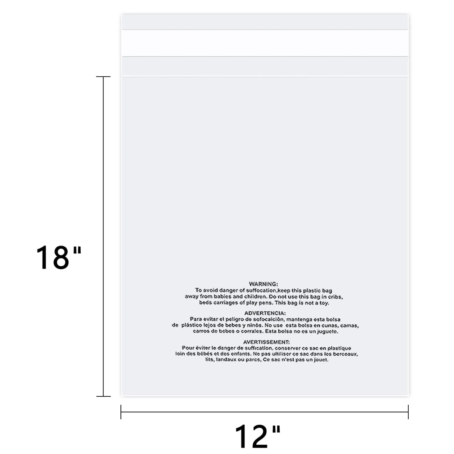 iMailer - 100 Count - 12" x 18" Poly Bags with Suffocation Warning - Clear Plastic Packaging Bags for Clothing, T-Shirts - Resealable Adhesive, Not Strong