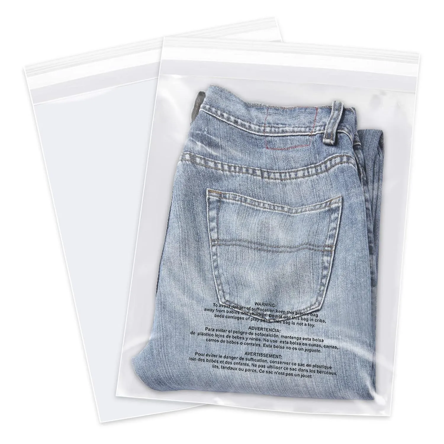 iMailer - 100 Count - 12" x 18" Poly Bags with Suffocation Warning - Clear Plastic Packaging Bags for Clothing, T-Shirts - Resealable Adhesive, Not Strong