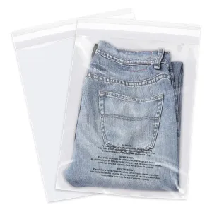 iMailer - 100 Count - 12" x 18" Poly Bags with Suffocation Warning - Clear Plastic Packaging Bags for Clothing, T-Shirts - Resealable Adhesive, Not Strong