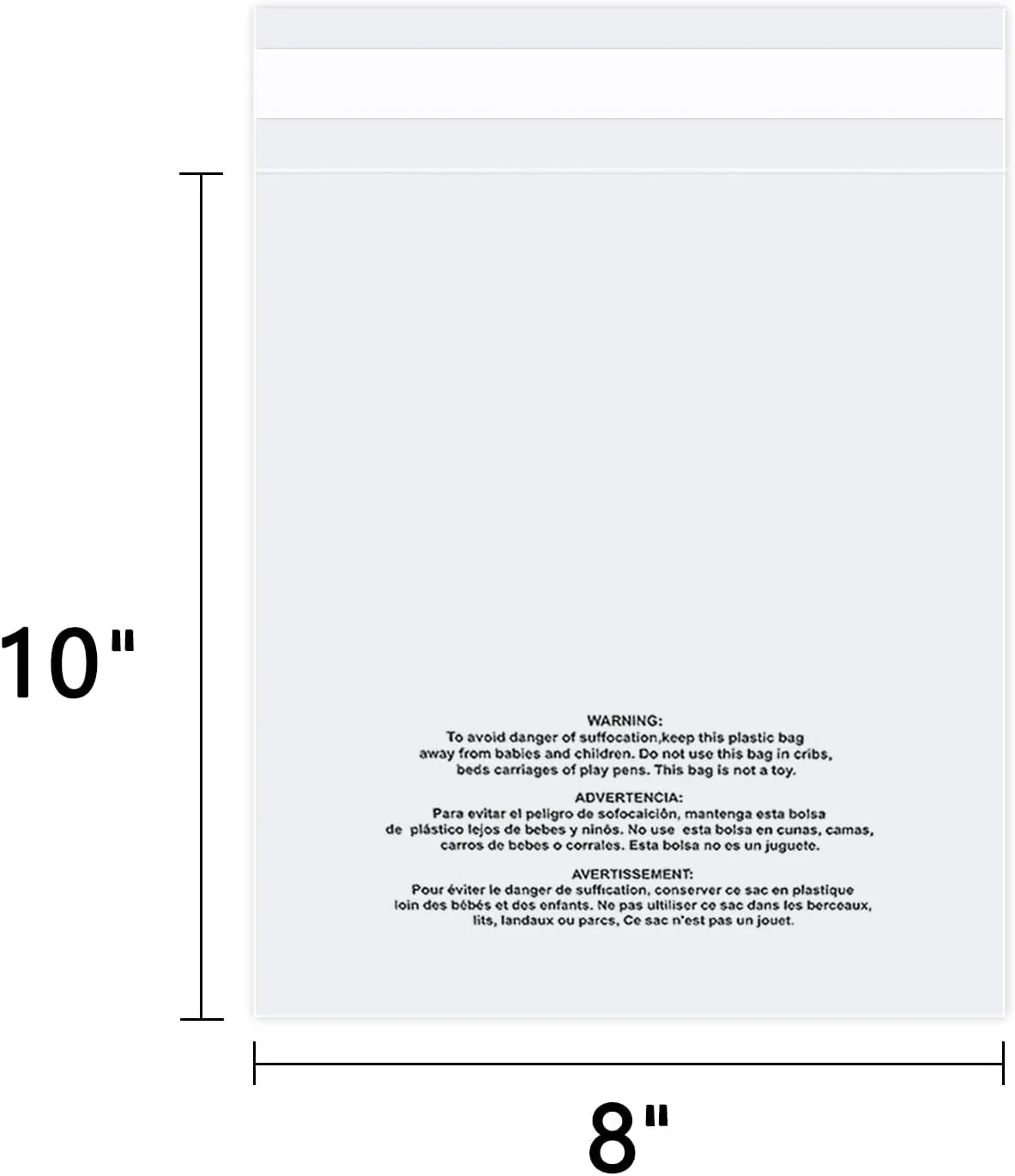 iMailer - 500 Count - 8" x 10" Clear Plastic Poly Bags with Suffocation Warning for Clothing, T-Shirt, Brochure, Prints, Handicraft Gift- Resealable Adhesive,Not Strong