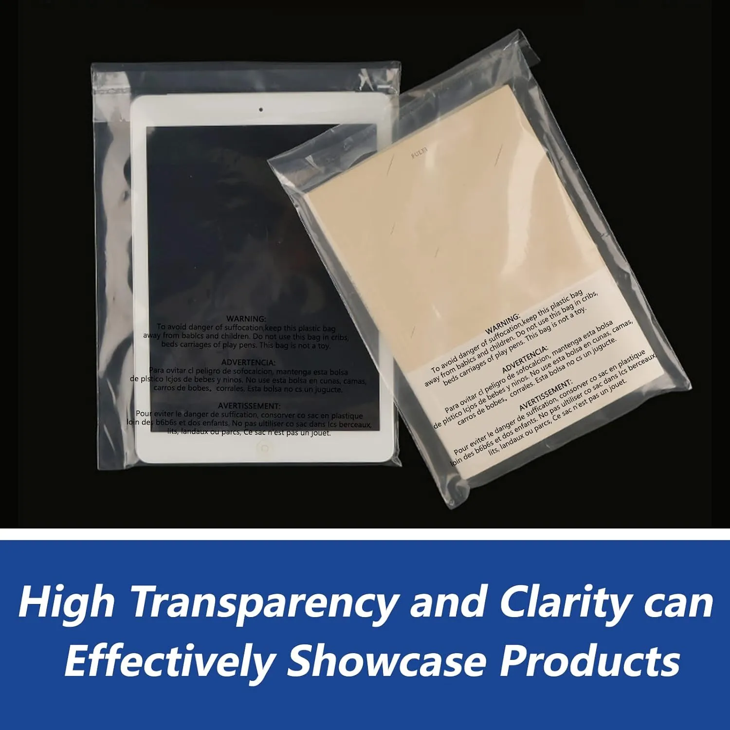 iMailer - 500 Count - 8" x 10" Clear Plastic Poly Bags with Suffocation Warning for Clothing, T-Shirt, Brochure, Prints, Handicraft Gift- Resealable Adhesive,Not Strong