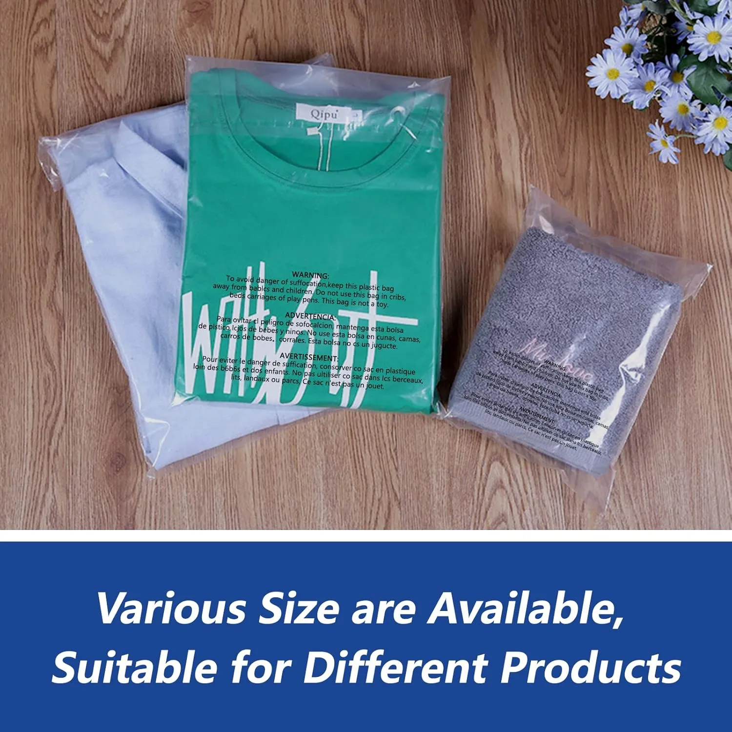 iMailer - 500 Count - 8" x 10" Clear Plastic Poly Bags with Suffocation Warning for Clothing, T-Shirt, Brochure, Prints, Handicraft Gift- Resealable Adhesive,Not Strong