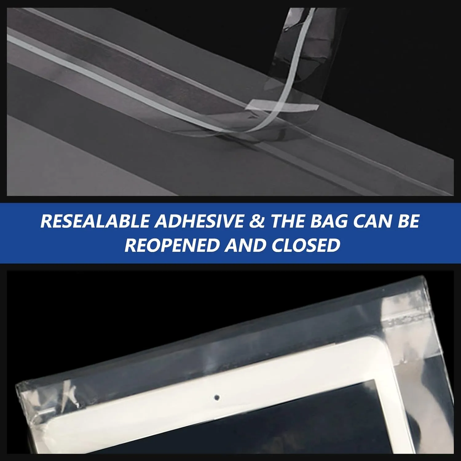 iMailer - 500 Count - 8" x 10" Clear Plastic Poly Bags with Suffocation Warning for Clothing, T-Shirt, Brochure, Prints, Handicraft Gift- Resealable Adhesive,Not Strong