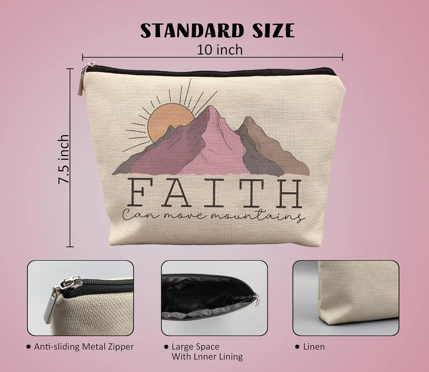 Inspirational Christian Gifts for Women, Faith Can Move Mountains Inspirational Makeup Bags for Women, Matthew 17:30 Religious Bible Verse Cosmetic Bag