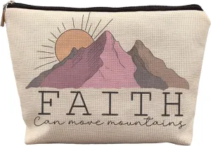 Inspirational Christian Gifts for Women, Faith Can Move Mountains Inspirational Makeup Bags for Women, Matthew 17:30 Religious Bible Verse Cosmetic Bag